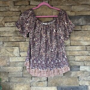 KNOX ROSE Peasant Top Womens Small Purple Floral Off Shoulder Fairycore Boho